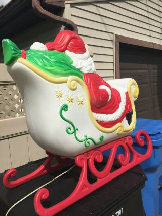 Large Grand Venture Christmas Blow Mold Santa Claus Sleigh & Red Runners 5
