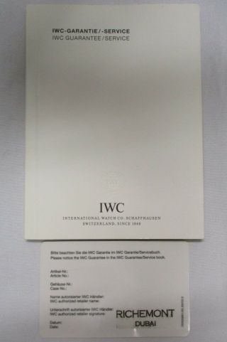 Iwc Watch Guarantee/service Book,  Stamped Card (with Some Information Defaced)