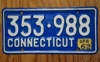 1962 Connecticut License Plate With Tab