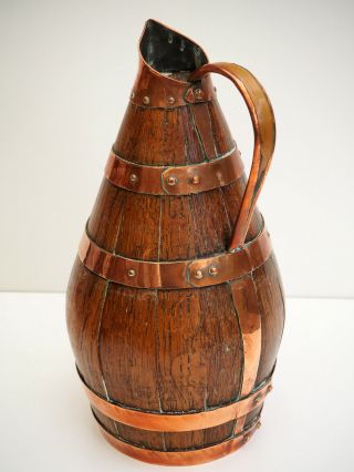 RARE Old French antique copper and wooden oak Wine/cider Jug pitcher 12 