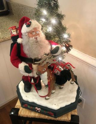 Santa W/ Reindeer & Christmas Tree Animated Musical Lights Holiday Creations 