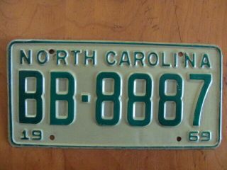 1969 North Carolina Nc License Plate Tag,  Vintage,  Bb - 8887,
