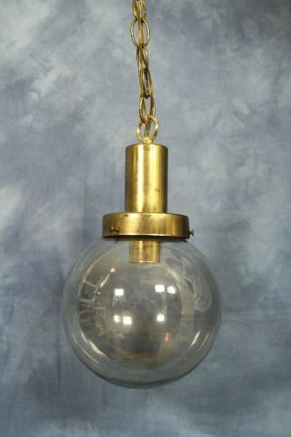 Vintage Glass Globe Hanging Swag Lamp,  Mid Century Modern,  Brass