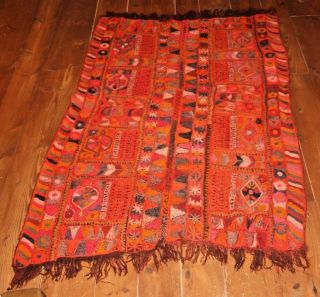 Vtg Wool Crocheted Afghan Blanket Throw Coverlet Mcm Bohemian Suzani Middle East