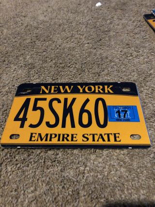 2017 York Ny License Plate 48sk60 Motorcycle W/ Registration Sticker