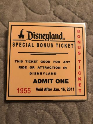 Disney Wdi Disneyland Special Bonus Ticket 1955 Admit One Le 300 Cast Pin
