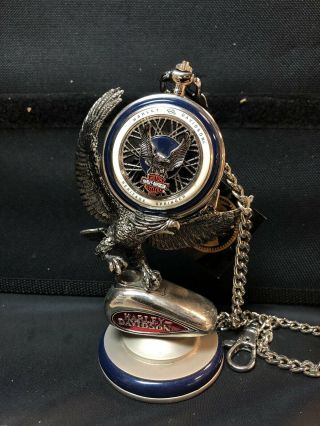 Franklin Harley Davidson Motorcycle Pocket Watch W/ Stand With Tag