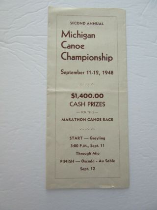 Second Annual Michigan Canoe Championship September 11 - 12,  1948 Brochure