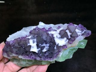 1.  1LB Purple and Green Octahedral Fluorite cluster on Quartz Matrix China 2