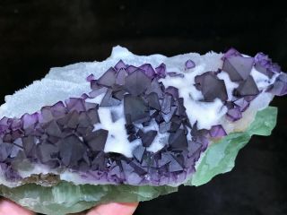 1.  1LB Purple and Green Octahedral Fluorite cluster on Quartz Matrix China 7