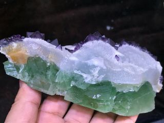 1.  1LB Purple and Green Octahedral Fluorite cluster on Quartz Matrix China 9