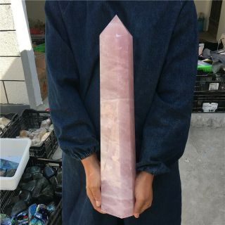 19.  71LB Natural Rose Pink Quartz Obelisk Crystal Wand Point Healing hOL374 2