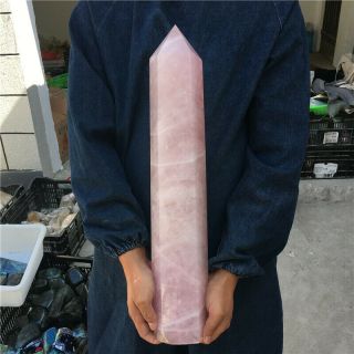 19.  71LB Natural Rose Pink Quartz Obelisk Crystal Wand Point Healing hOL374 3
