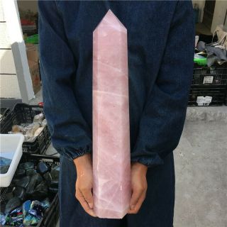 19.  71LB Natural Rose Pink Quartz Obelisk Crystal Wand Point Healing hOL374 5