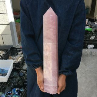 19.  71LB Natural Rose Pink Quartz Obelisk Crystal Wand Point Healing hOL374 6