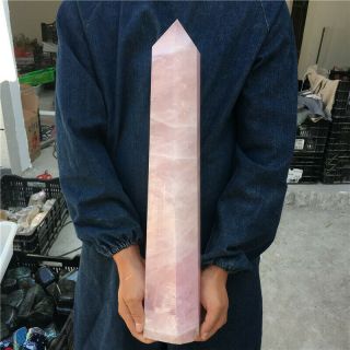 19.  71LB Natural Rose Pink Quartz Obelisk Crystal Wand Point Healing hOL374 8