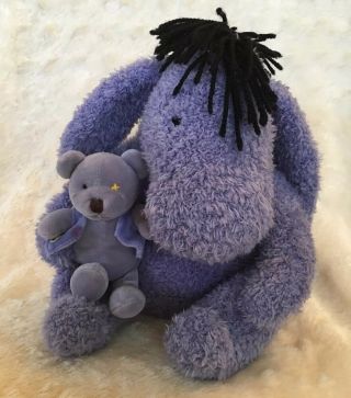 Classic Cute Eeyore Plush Disney Stuffed Animal Holding Teddy Bear 13”