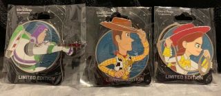 Disney Wdi Profile Pins: Toy Story Buzz,  Jessie,  And Woody Limited Edition 250