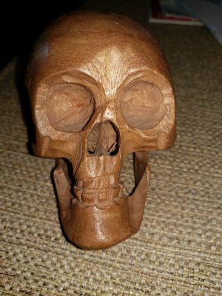 Hand Carved Wooden Skull Famous Universal Monsters Vintage Scary Tiki Bar Prop