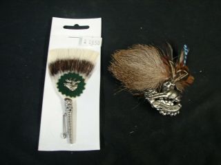 2 Oktoberfest German Fur Feather Gamsbart Ibix Deer Hat Pin