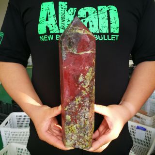 8.  3lb Natural Dragon Blood Stone Obelisk Quartz Crystal Healing Reiki Wand Tower