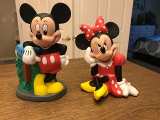 Classic Disney Characters Mickey & Minnie Mouse Piggy Bank 8.  5” W/ Mailbox