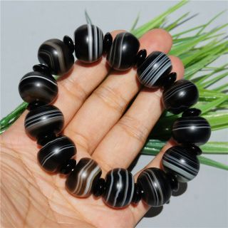 Natural Banded Agate Abacus Beads Bracelet Elastic Rope Bangle Hand String 55mm