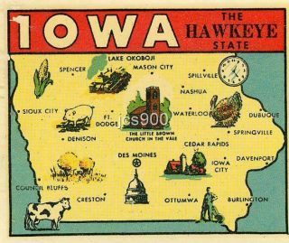 Vintage Iowa Hawkeye State Goldfarb Novelty Travel Water Window Decal Sticker