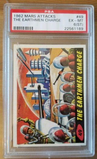 1962 Topps Mars Attacks 49 The Earthmen Charge Psa 6 Ex - Mt (st),  Bold Color