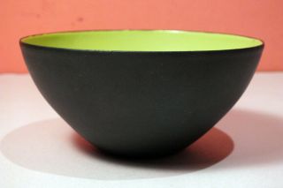 Vintage Krenit Bowl Lime Green Chartreuse Herbert Krenchel Enamel 5 Inch 12.  5cm