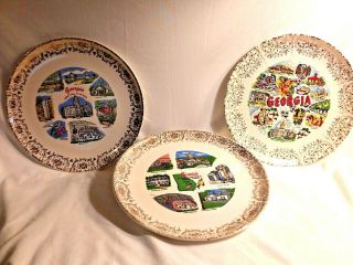 3 Collectable Souvenir State Of Georgia 9 " Plates