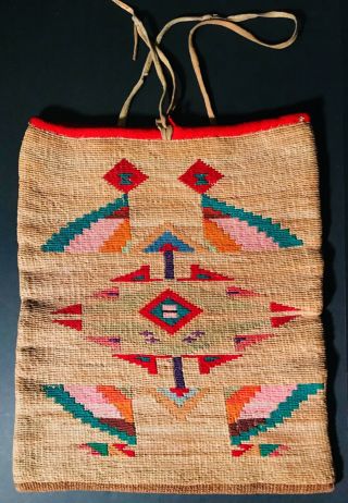 Large Nez Perce Wool Imbricated Cornhusk Bag,  Brilliant Colors,  C1900