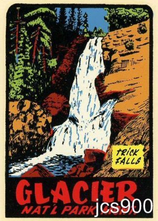Vintage Glacier National Park Montana " Trick Falls " Souvenir State Travel Decal