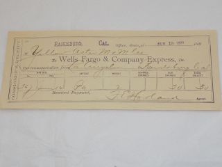 Great Randsburg Cal,  1899 Victorian Wells Fargo Express Way Bill Receipt