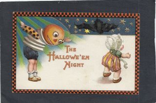 Halloween Postcard By Frexias: 1910: Organge And Black Checkered Border: