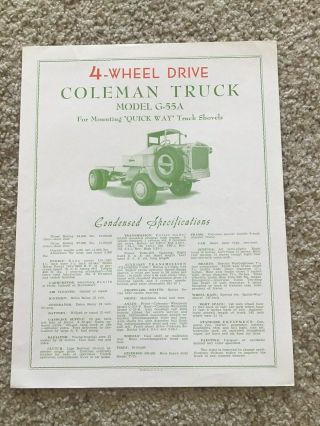 1950s Coleman 4 - Wheel Drive Model G - 55a Sales Information.