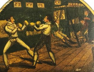 Antique 19th Century Papier Mache Snuff Box with Fighting Scene Boxing Gym 4