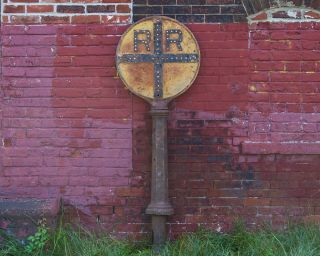 Antique Railroad Crossing Sign Cast Iron Post Train Station Museum Large Pole