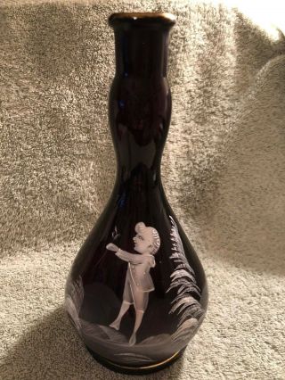 Antique Victorian Mary Gregory On Amethyst Art Glass Barber Bottle Rough Pontil