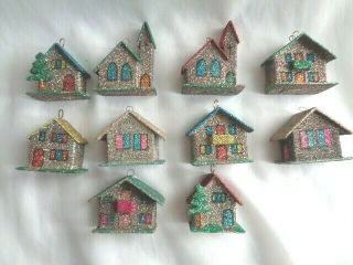 10 Germany/japan Glitter Putz House Ornaments - Paper Mache