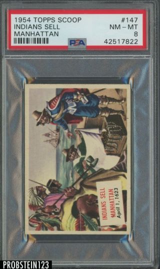 1954 Topps Scoop 147 Indians Sell Manhattan Psa 8 Nm - Mt Pop 5 Only