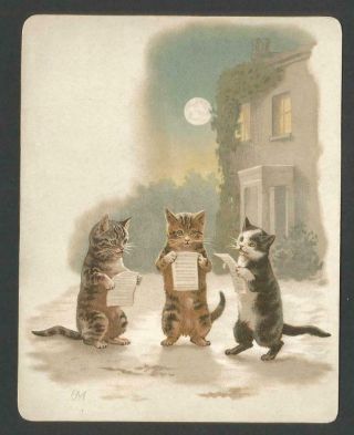 L99 - Anthropomorphic Cats Singing By Moonlight - Helena Maguire Victorian Card