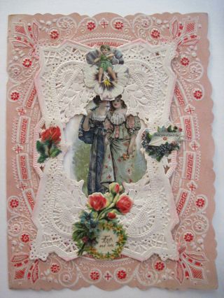 Vintage Antique Victorian Valentine W/ 4 Die Cut Scraps & Paper Lace