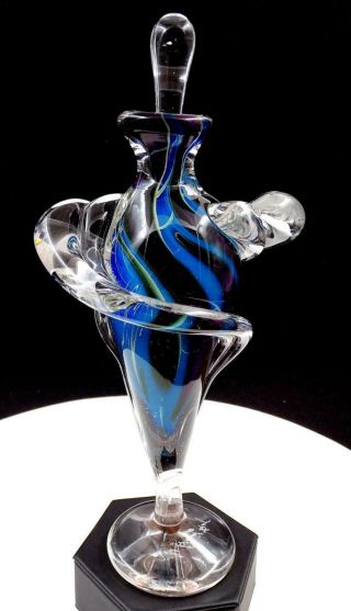 Hal David Berger Signed Rare Art Glass Cased Multicolor 11 " Perfume Bottle 1998