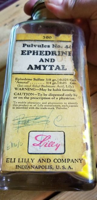 Huge Antique Amytal And Ephedrine Eli Lilly 44 And A Small Amytal Bottle