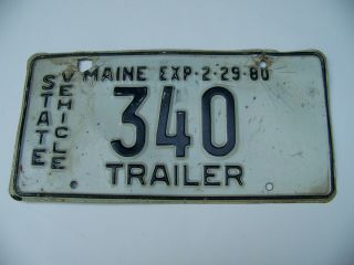 Maine License Plate 1980 State Vehicle Trailer 340