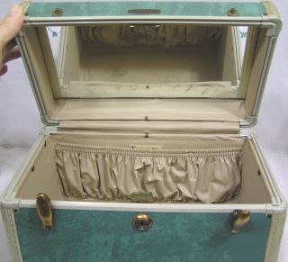 Vtg Samsonite Train Case Luggage Mirror Blue Green 2