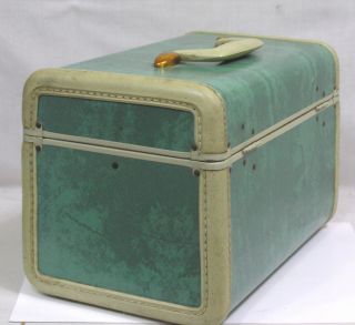 Vtg Samsonite Train Case Luggage Mirror Blue Green 5