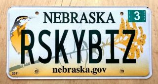Nebraska Graphic Bird Vanity License Plate " Rsky Biz " Risky Business