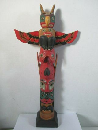 Vintage Northwest Coast Wood Carved And Painted Totem Pole Kolus Whale